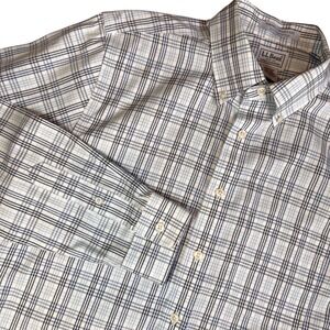 L.L. Bean Wrinkle Resistant Plaid Dress Shirt Slightly Fitted Blue Size 15.5-34